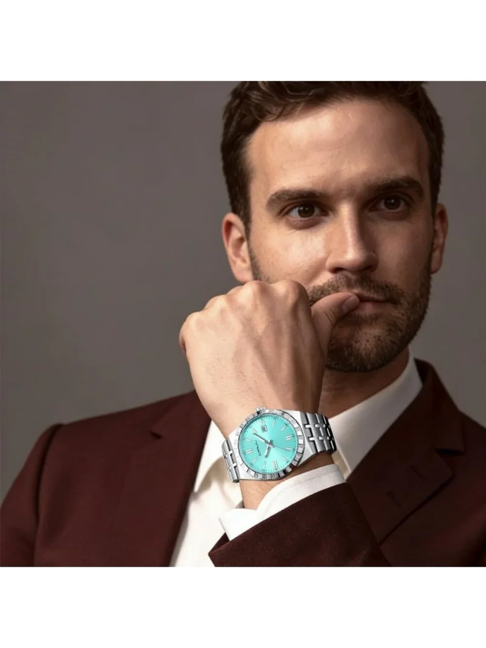 Men's Silver Mint Luxury Luminous Analog Quartz Fashion Casual Wrist Watches